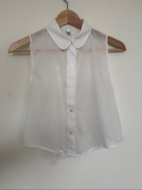 American Apparel White Sleeveless Cropped Collar Blouse
